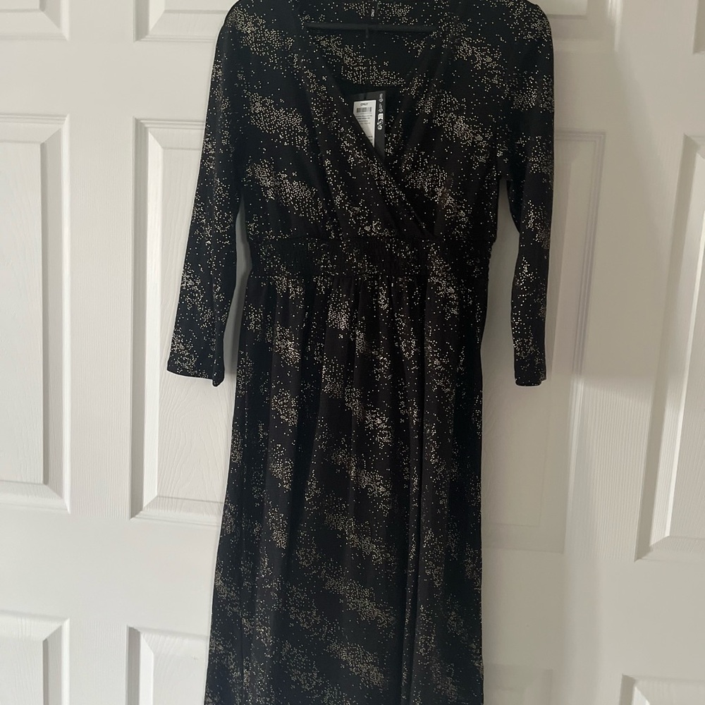 Only Black and gold Sheath Dress V-neck Long Sleeve Cocktail